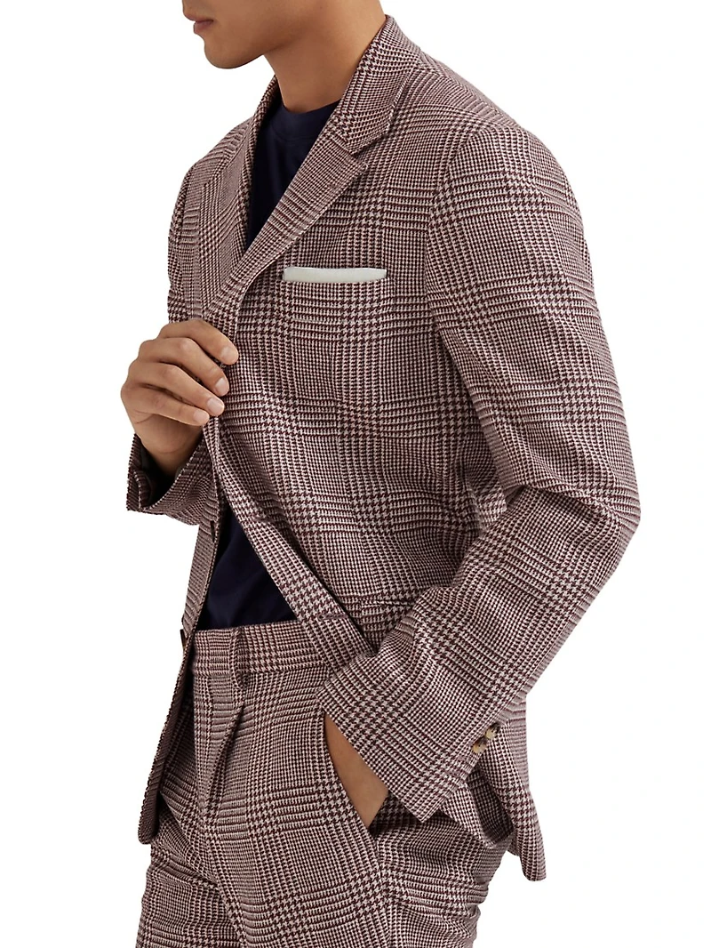 Wool, Cashmere and Silk Prince of Wales Deconstructed Cavallo Blazer