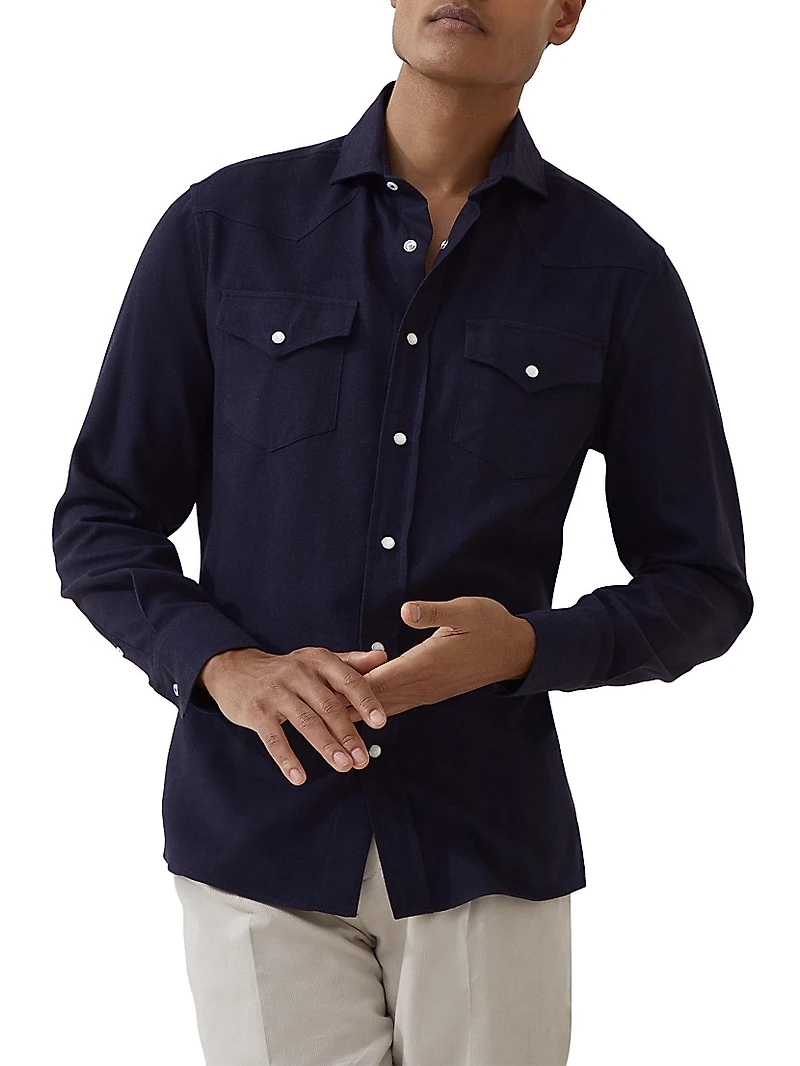 Stretch Cotton Chevron Flannel Easy Fit Western Shirt