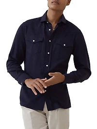 Stretch Cotton Chevron Flannel Easy Fit Western Shirt