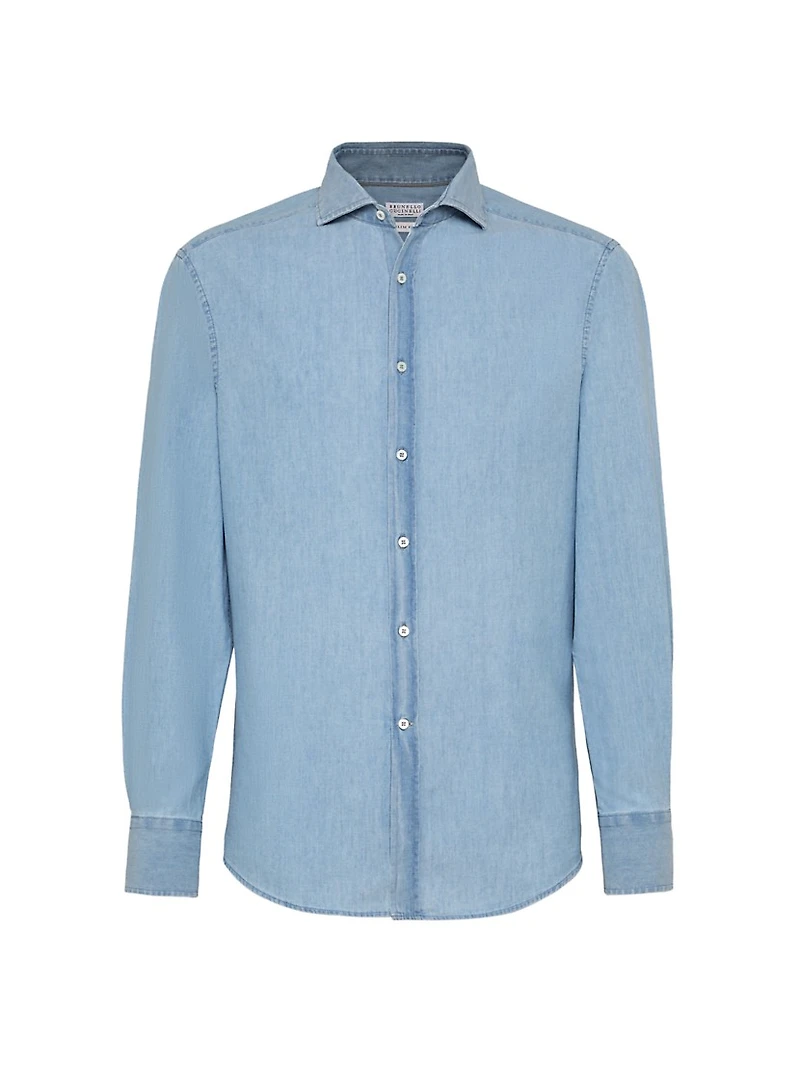 Denim Effect Chambray Slim Fit Shirt