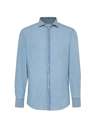 Denim Effect Chambray Slim Fit Shirt