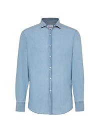 Denim Effect Chambray Slim Fit Shirt