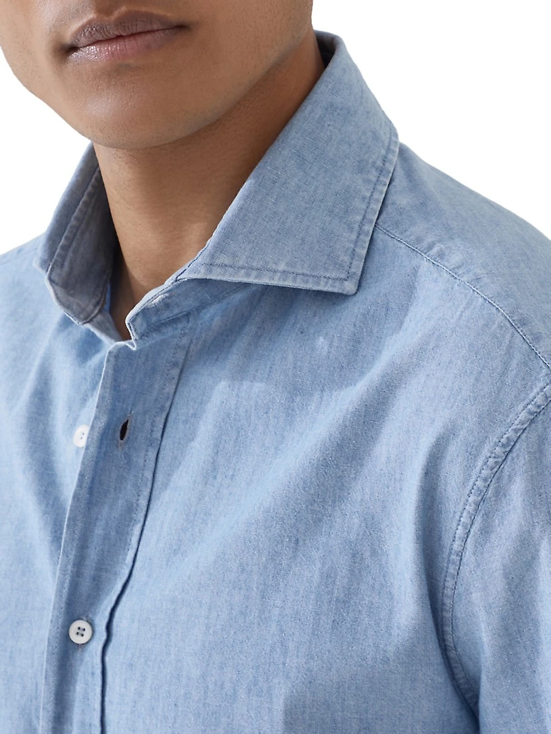Denim Effect Chambray Slim Fit Shirt