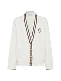 Cashmere Cable Knit Cardigan with Logo and Metal Buttons