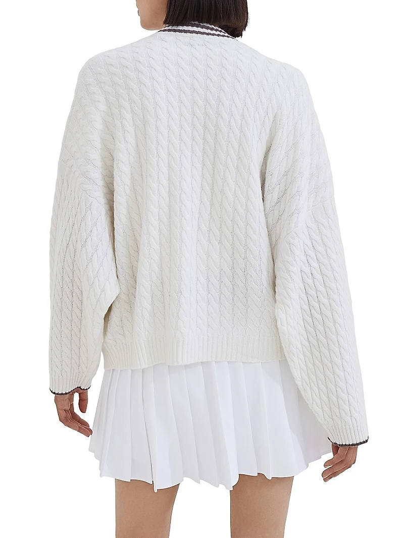 Cashmere Cable Knit Cardigan with Logo and Metal Buttons