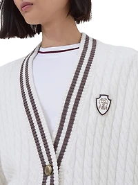 Cashmere Cable Knit Cardigan with Logo and Metal Buttons