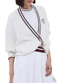 Cashmere Cable Knit Cardigan with Logo and Metal Buttons