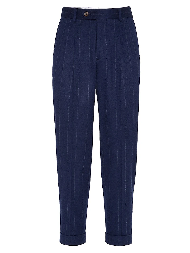 Wide Chalk Stripe Flannel Leisure Fit Trousers