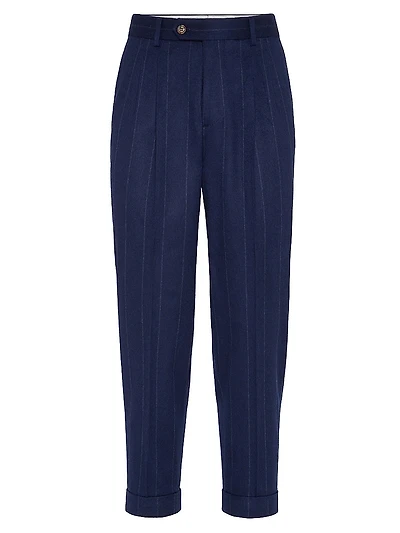 Wide Chalk Stripe Flannel Leisure Fit Trousers