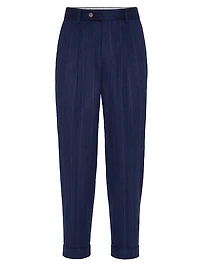 Wide Chalk Stripe Flannel Leisure Fit Trousers