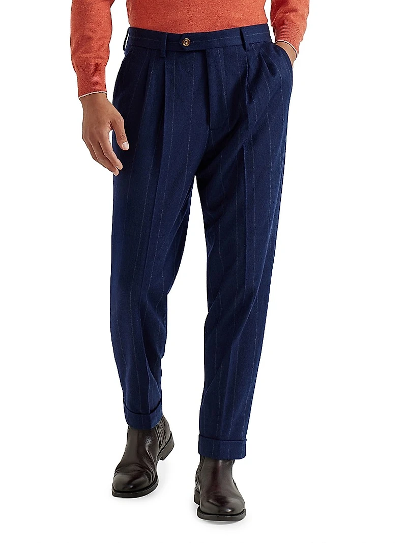 Wide Chalk Stripe Flannel Leisure Fit Trousers