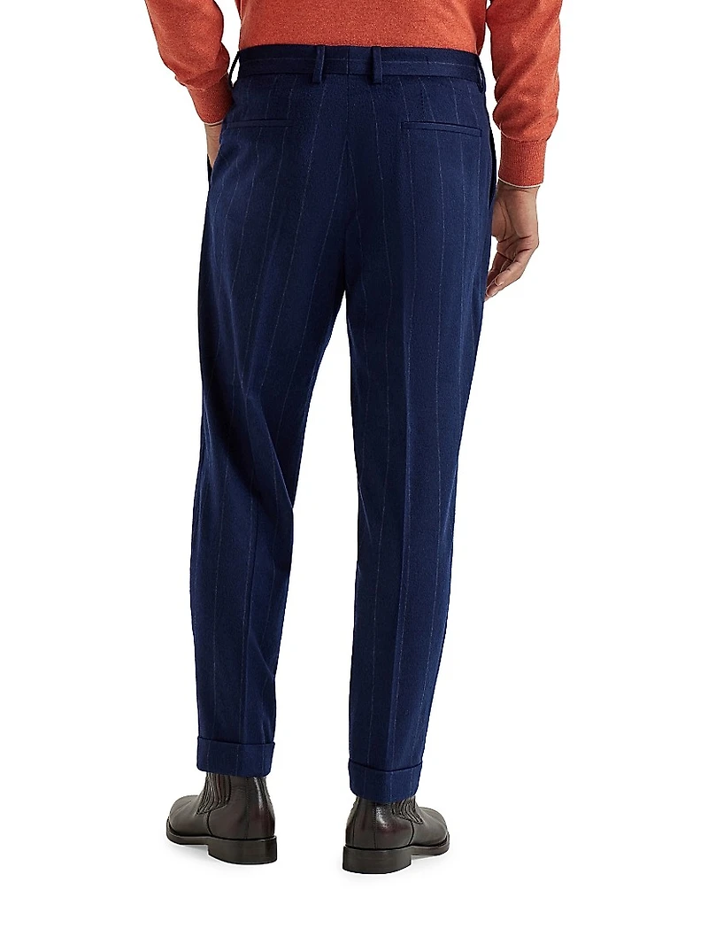Wide Chalk Stripe Flannel Leisure Fit Trousers