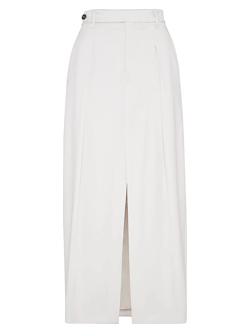 Curved Sartorial Skirt Virgin Wool and Mohair Twill with Monili