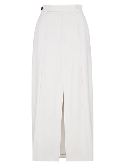 Curved Sartorial Skirt Virgin Wool and Mohair Twill with Monili