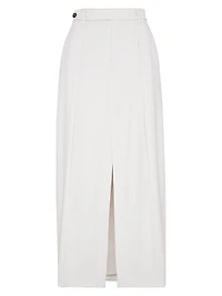 Curved Sartorial Skirt Virgin Wool and Mohair Twill with Monili
