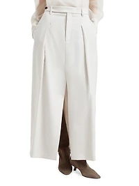 Curved Sartorial Skirt Virgin Wool and Mohair Twill with Monili