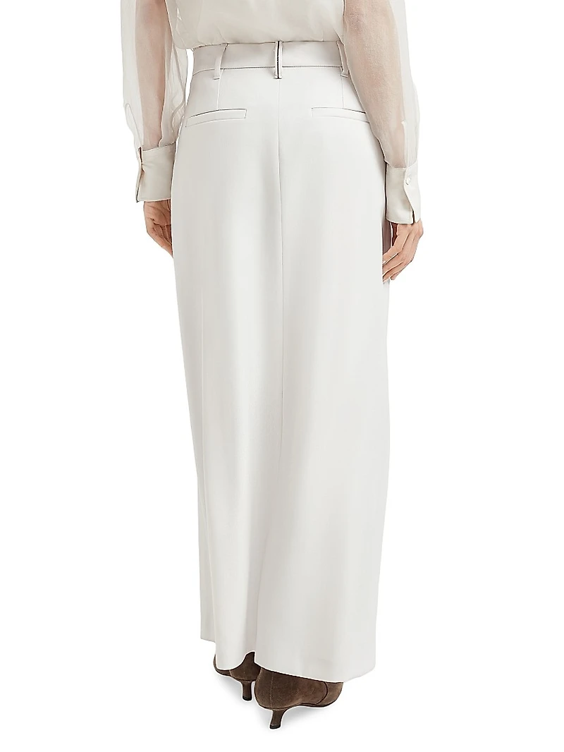Curved Sartorial Skirt Virgin Wool and Mohair Twill with Monili