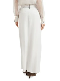 Curved Sartorial Skirt Virgin Wool and Mohair Twill with Monili