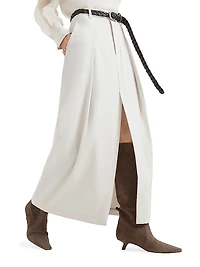 Curved Sartorial Skirt Virgin Wool and Mohair Twill with Monili
