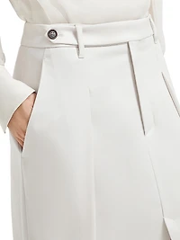 Curved Sartorial Skirt Virgin Wool and Mohair Twill with Monili