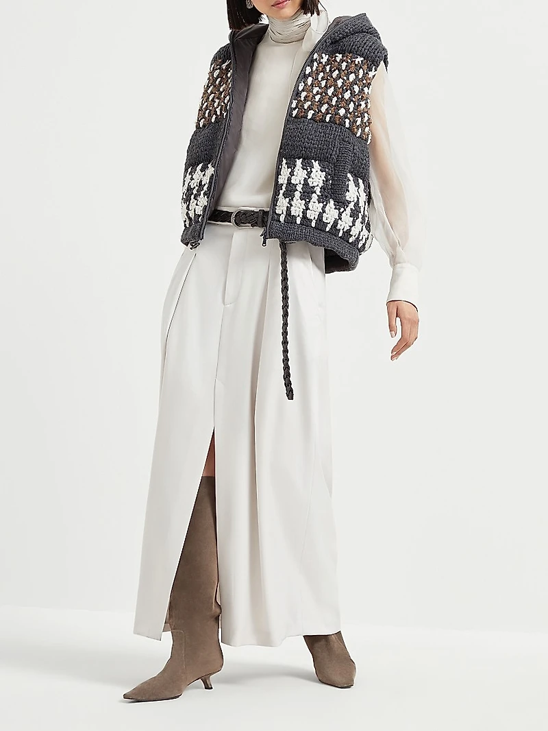 Curved Sartorial Skirt Virgin Wool and Mohair Twill with Monili