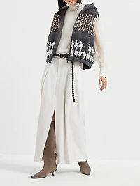 Curved Sartorial Skirt Virgin Wool and Mohair Twill with Monili