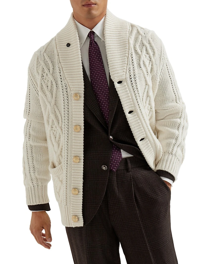 Cashmere Feather Yarn Cable Knit Cardigan