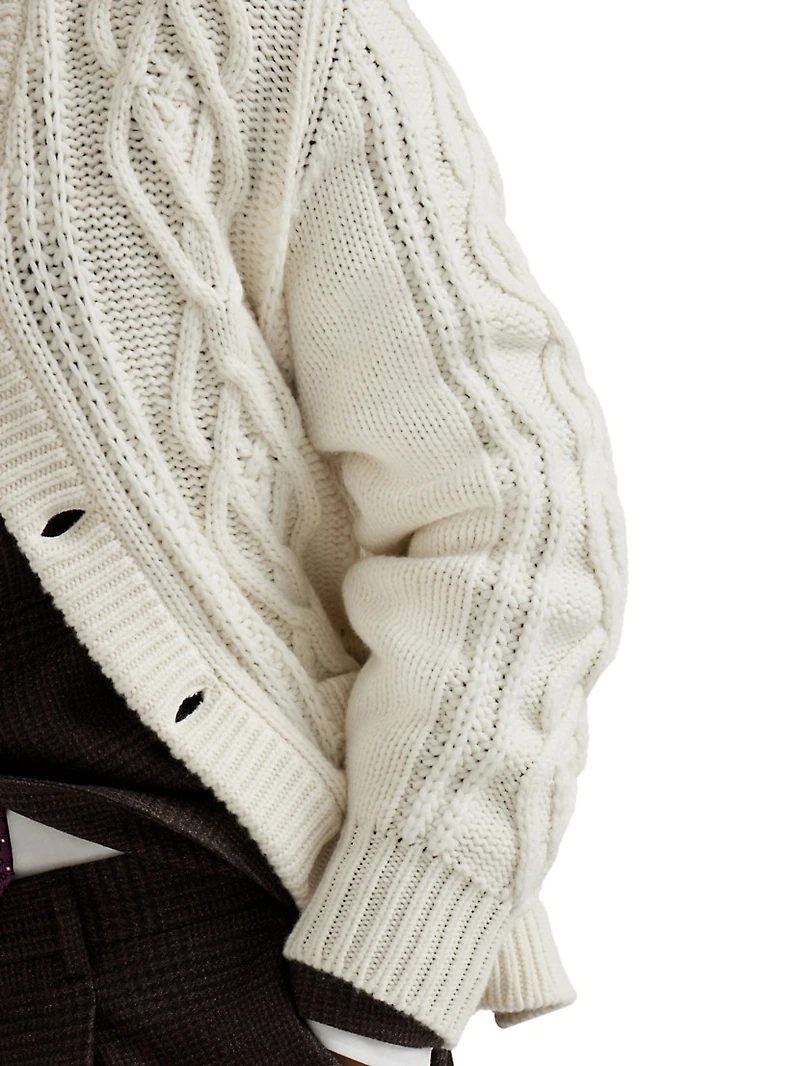 Cashmere Feather Yarn Cable Knit Cardigan