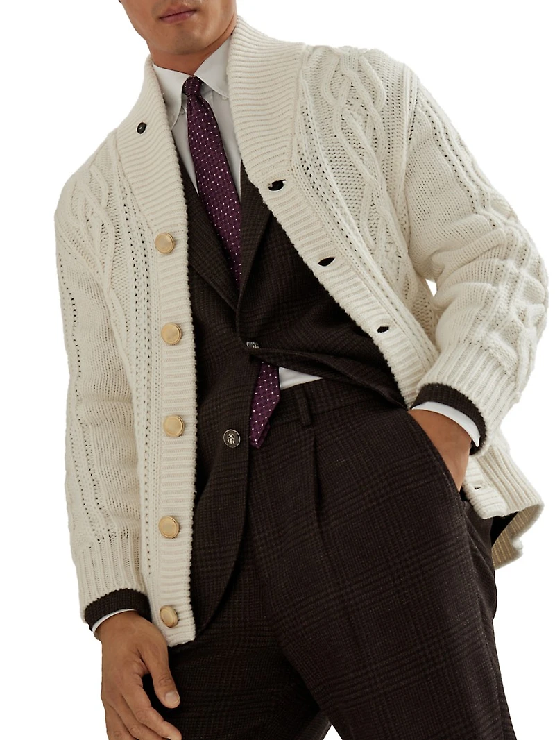 Cashmere Feather Yarn Cable Knit Cardigan