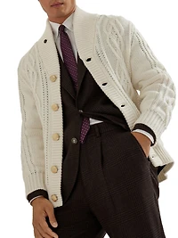 Cashmere Feather Yarn Cable Knit Cardigan