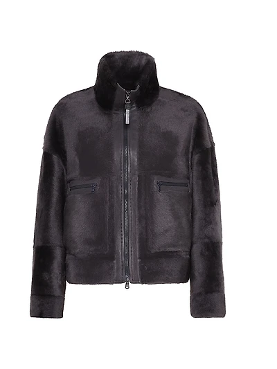 Shearling Outerwear Jacket with Shiny Zipper Pull