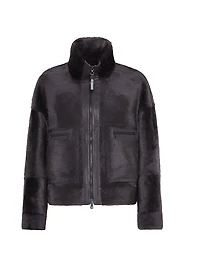 Shearling Outerwear Jacket with Shiny Zipper Pull