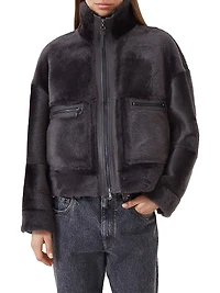 Shearling Outerwear Jacket with Shiny Zipper Pull