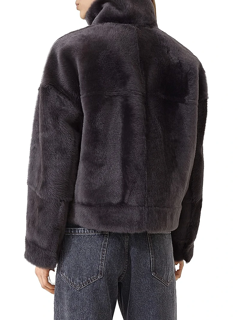 Shearling Outerwear Jacket with Shiny Zipper Pull