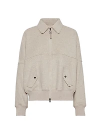Cashmere wnd Wool Double Cloth Bomber Jacket with Shiny Zipper Pull