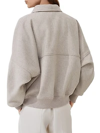 Cashmere wnd Wool Double Cloth Bomber Jacket with Shiny Zipper Pull