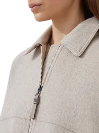Cashmere wnd Wool Double Cloth Bomber Jacket with Shiny Zipper Pull