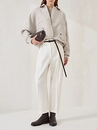 Cashmere wnd Wool Double Cloth Bomber Jacket with Shiny Zipper Pull