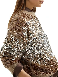 Dazzling Dégradé Embroidery Sweater Mohair and Wool