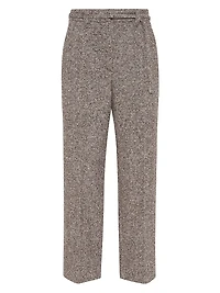 Techno Virgin Wool and Silk Mélange Diagonal Straight Cropped Trousers with Monili