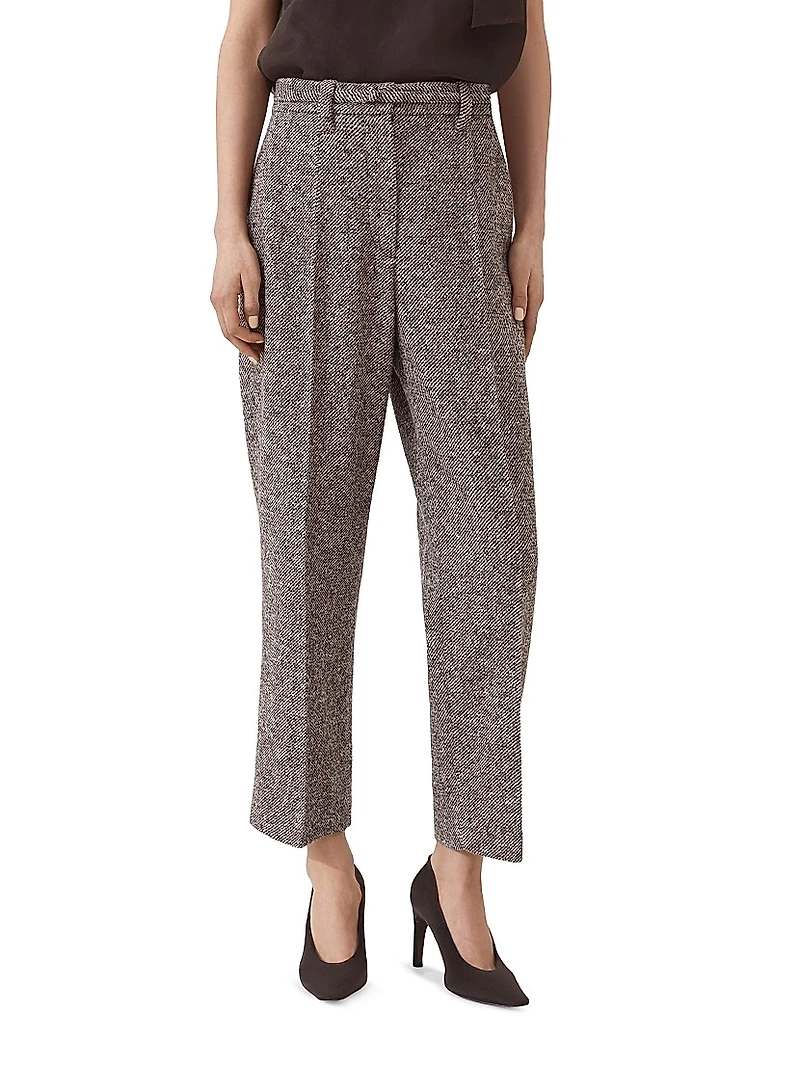 Techno Virgin Wool and Silk Mélange Diagonal Straight Cropped Trousers with Monili