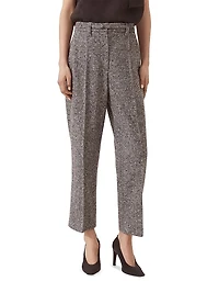 Techno Virgin Wool and Silk Mélange Diagonal Straight Cropped Trousers with Monili