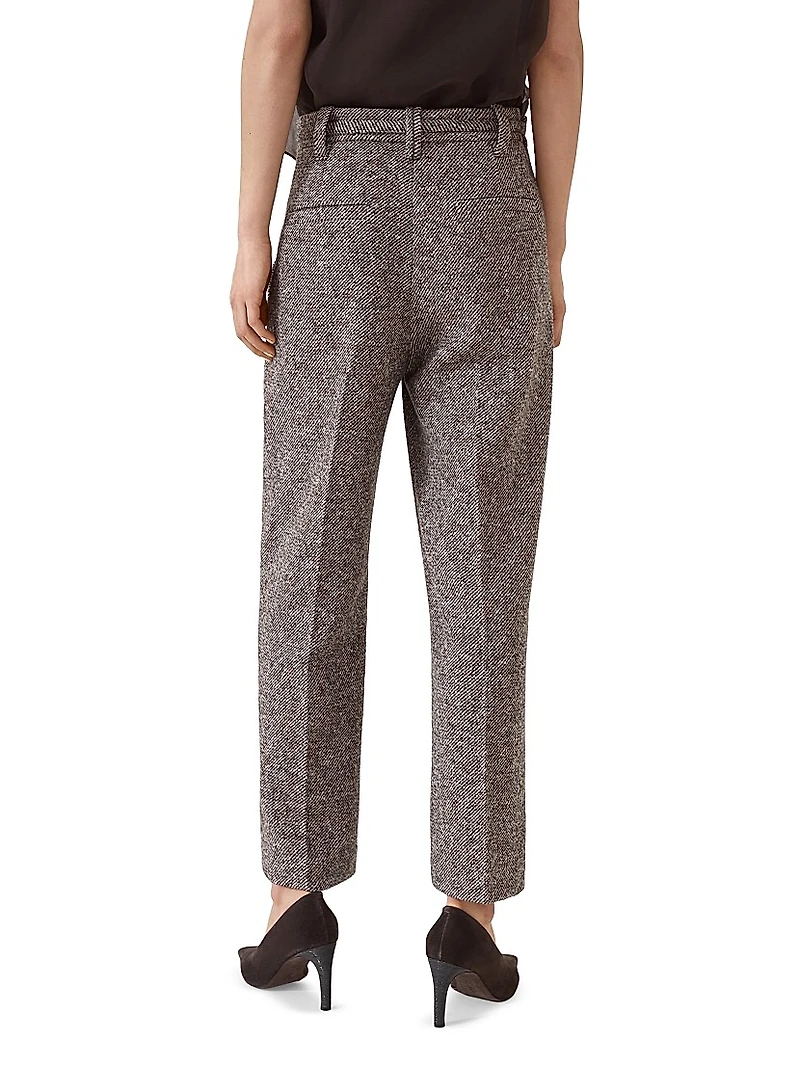 Techno Virgin Wool and Silk Mélange Diagonal Straight Cropped Trousers with Monili