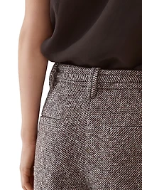 Techno Virgin Wool and Silk Mélange Diagonal Straight Cropped Trousers with Monili