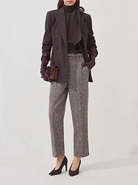 Techno Virgin Wool and Silk Mélange Diagonal Straight Cropped Trousers with Monili