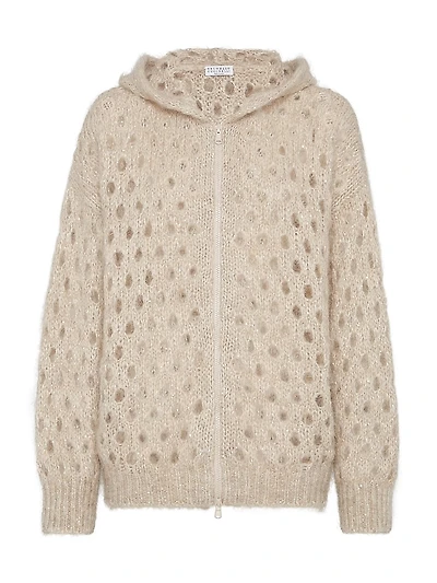 Wispy Mohair and Wool Dazzling Net Cardigan with Hood