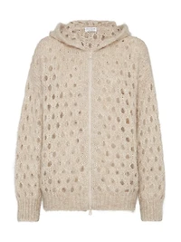 Wispy Mohair and Wool Dazzling Net Cardigan with Hood