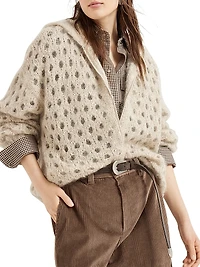 Wispy Mohair and Wool Dazzling Net Cardigan with Hood