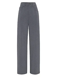 Stretch Cotton Lightweight French Terry Loose Five Pocket Trousers with Monili