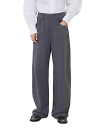 Stretch Cotton Lightweight French Terry Loose Five Pocket Trousers with Monili